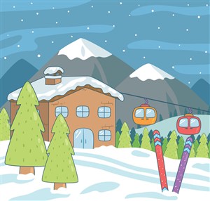 卡通冬季滑雪场风景