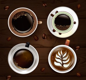 4款精美咖啡俯视图矢量素材 