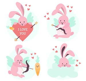 4款粉色情人节兔子矢量素材 