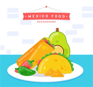 创意餐盘中的墨西哥特色食物矢量图 