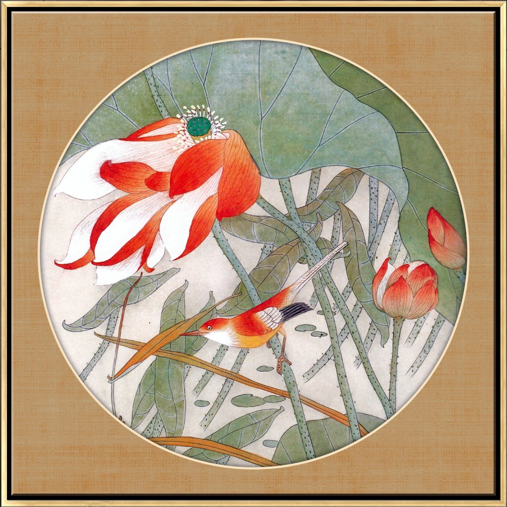 装饰画高清图片素材:新中式荷花装饰画 ,文件格式为psd