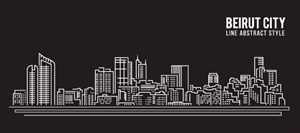 黎巴嫩首都贝鲁特城市天际线建筑风景白色卡通线稿插画矢量素材