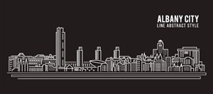 奥尔巴尼城市天际线建筑风景白色卡通线稿插画矢量素材