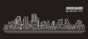 柔佛州新山城市天际线建筑风景白色卡通线稿插画矢量素材