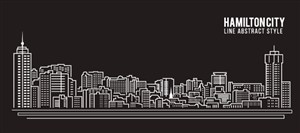 加拿大汉密尔顿城市天际线建筑风景白色卡通线稿插画矢量素材