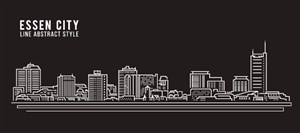 鲁尔河谷埃森城市天际线建筑风景白色卡通线稿插画矢量素材