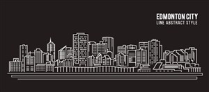 艾伯塔省首府埃德蒙顿城市天际线建筑风景白色卡通线稿插画矢量素材