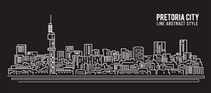 比勒陀利亚城市天际线建筑风景白色卡通线稿插画矢量素材