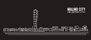 瑞典马尔默城市天际线建筑风景白色卡通线稿插画矢量素材