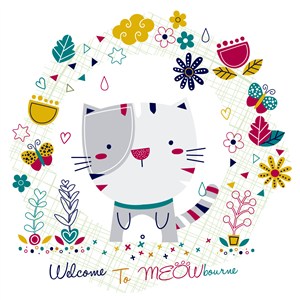 歐式卡通插畫  可愛小貓矢量 卡通花卉矢量