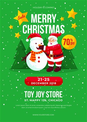 欧美创意英文圣诞老人雪人圣诞树圣诞节活动海报宣传单设计矢量素材模版