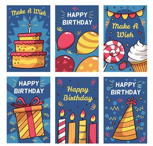 6款彩绘生日快乐卡片矢量素材 