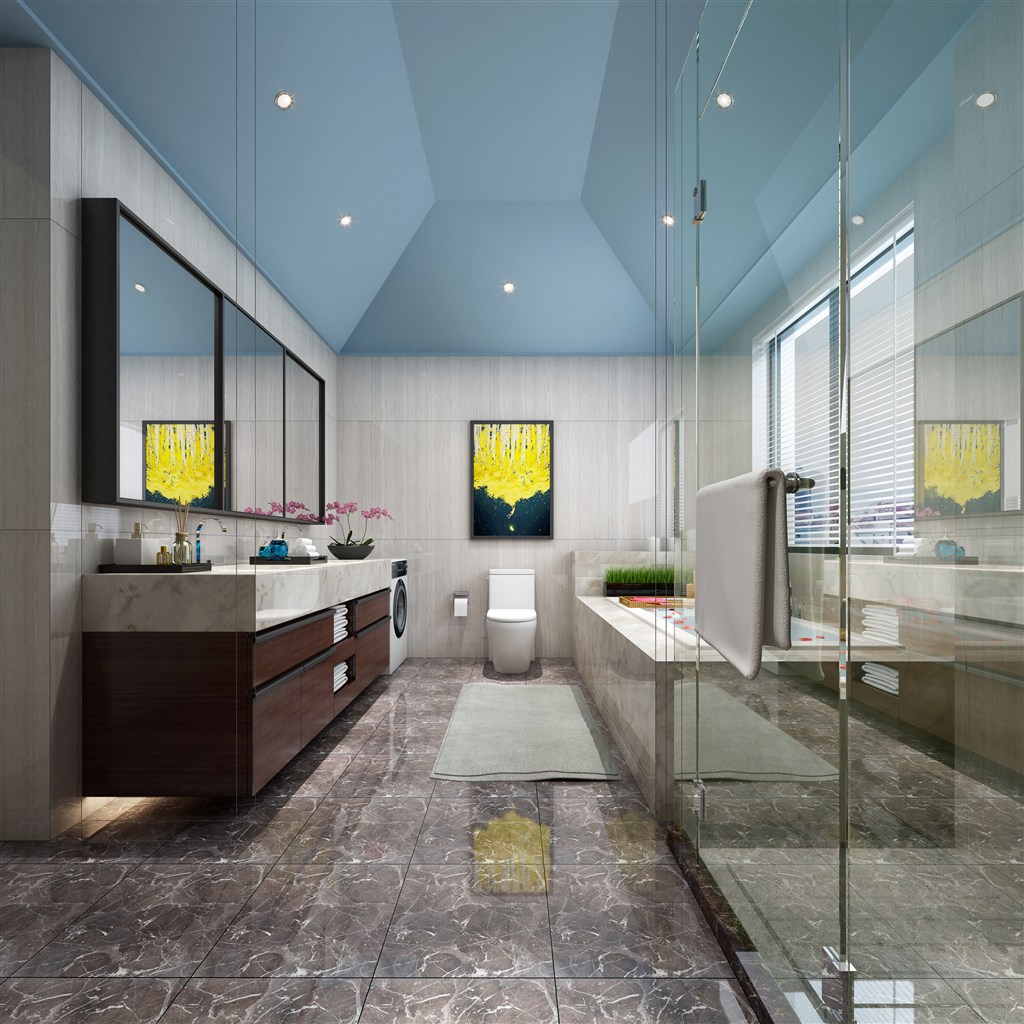 美式中户型卫生间洗手池浴缸-上海装潢网