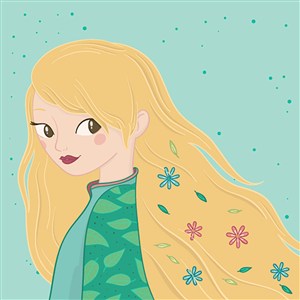 可爱卡通长发女孩女人女生妇女节女神节海报背景