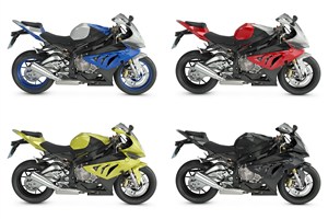 四款不同顏色的越野摩托高清圖