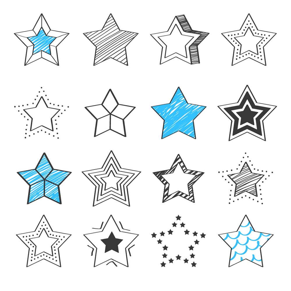 可爱卡通黑白简笔画手绘涂鸦星星形五角星图标logo