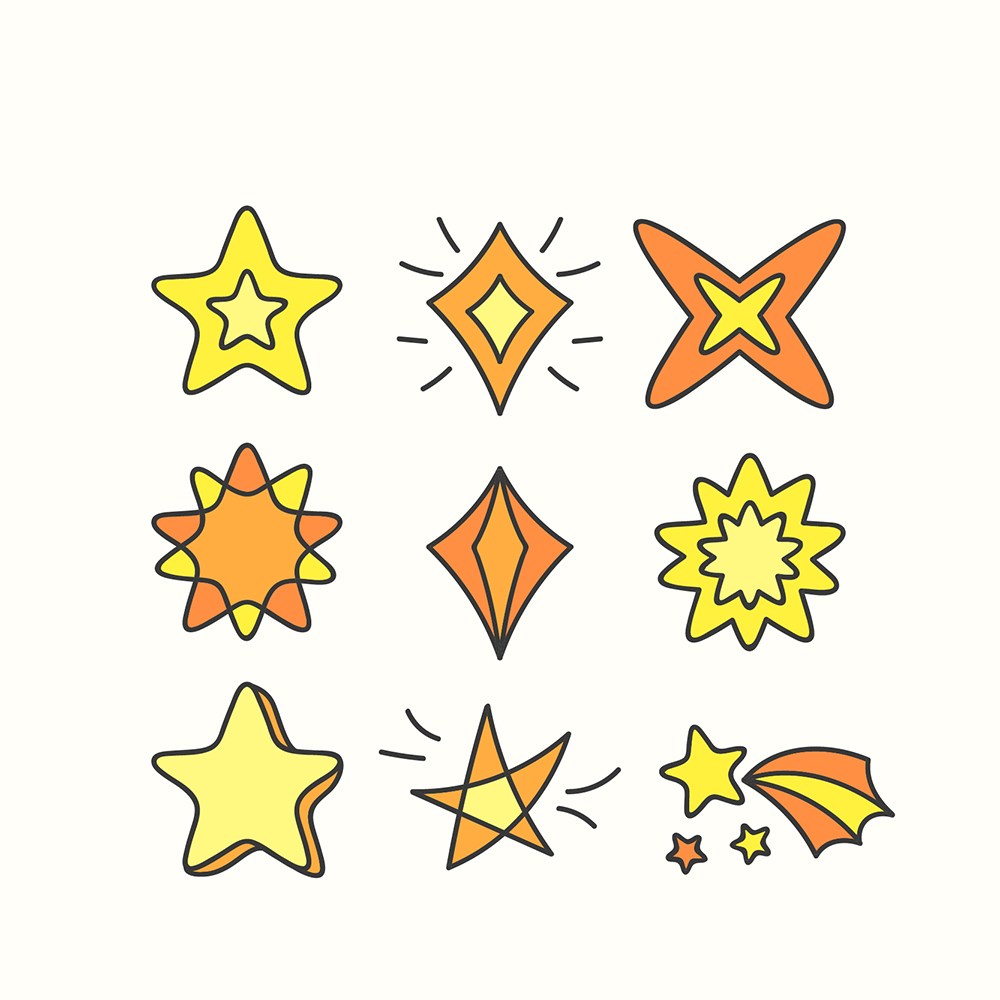 矢量图标设计素材素材:可爱卡通简笔画涂鸦星星形五角星图标logo