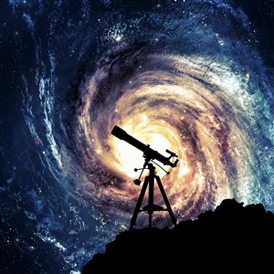 望遠鏡背影璀璨星空星際背景圖