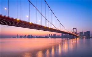 彩色建筑瑰丽霓虹闪烁的大桥桥梁设计城市夜景