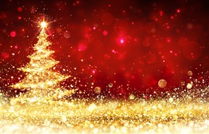 红色背景下黄色灯光造型圣诞树高清图片