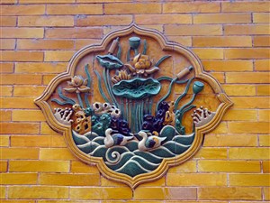 中式琉璃鸳鸯戏水吉祥壁画