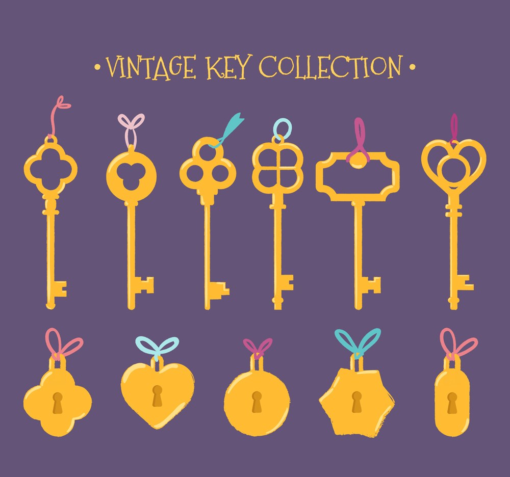 5款金色锁头和6款钥匙矢量素材.ai