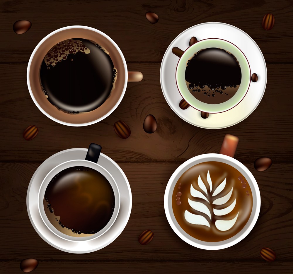 4款精美咖啡俯视图矢量素材 