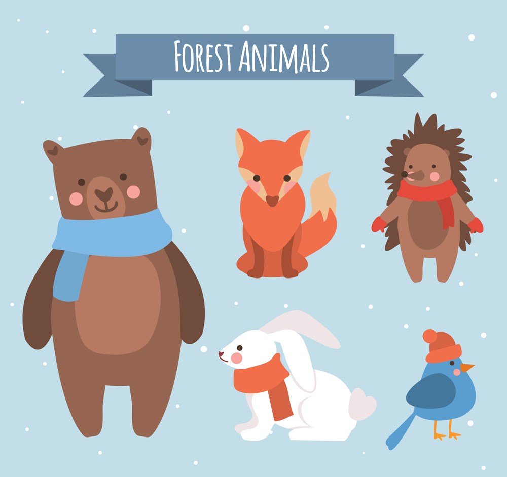 5款创意微笑冬季动物设计矢量素材 