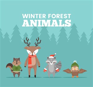 4只可爱冬季森林动物