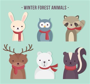 6款创意冬季森林动物半身像矢量图 