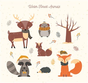 6款创意冬季森林动物矢量素材 