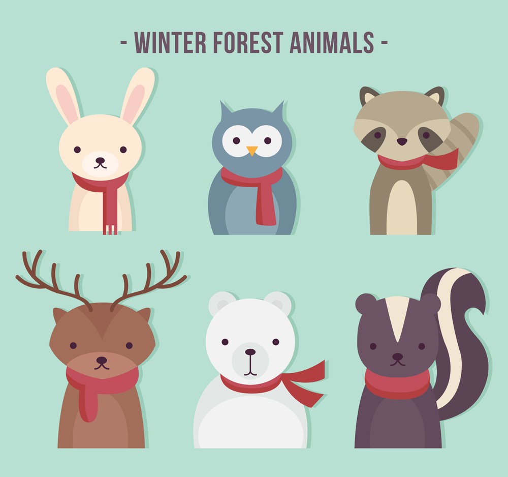 6款创意冬季森林动物半身像矢量图 