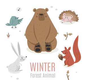 5款可爱冬季森林动物矢量素材 