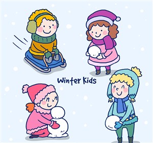 4款可爱冬季儿童矢量素材 