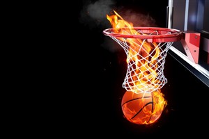 篮框中的火焰篮球高清图片 