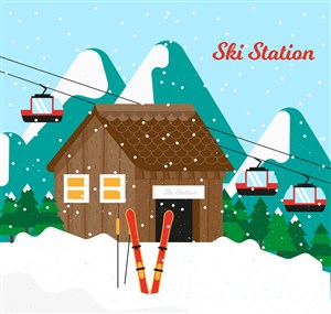 创意雪中的滑雪场矢量素材 
