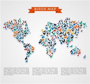 鸟类剪影世界地图矢量素材