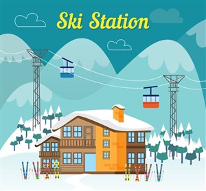 创意冬季滑雪场矢量素材 