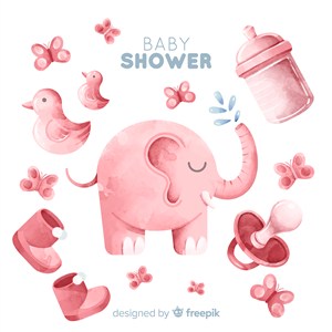 可爱的粉色大象水彩婴儿淋浴背景墙纸手机壳插画设计矢量AI素材