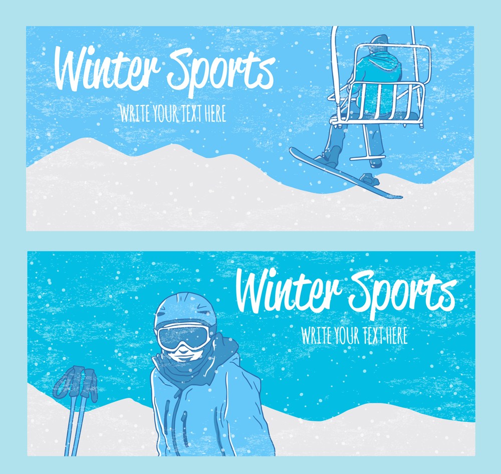 2款彩绘冬季运动banner矢量素材