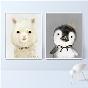 北欧风格装饰画-卡通萌宠动物小鸭子和小羊驼儿童房装饰画