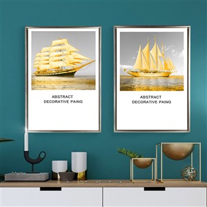 美式风格装饰画金色帆船客厅装饰画