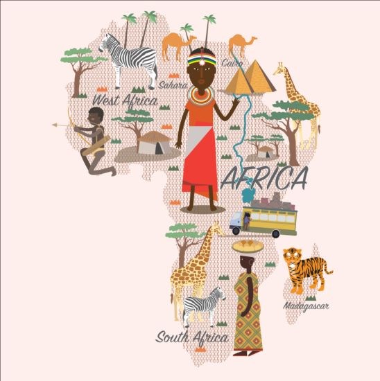 非洲地图卡通图片