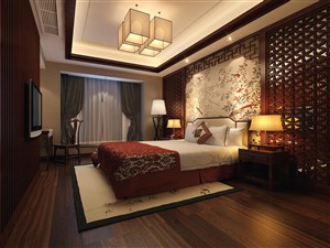 新中式主卧室装修效果图中国传统色彩绛紫色风格