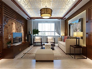 新中式客厅装修效果图欣赏古风古韵风格简约优雅沙发背景墙