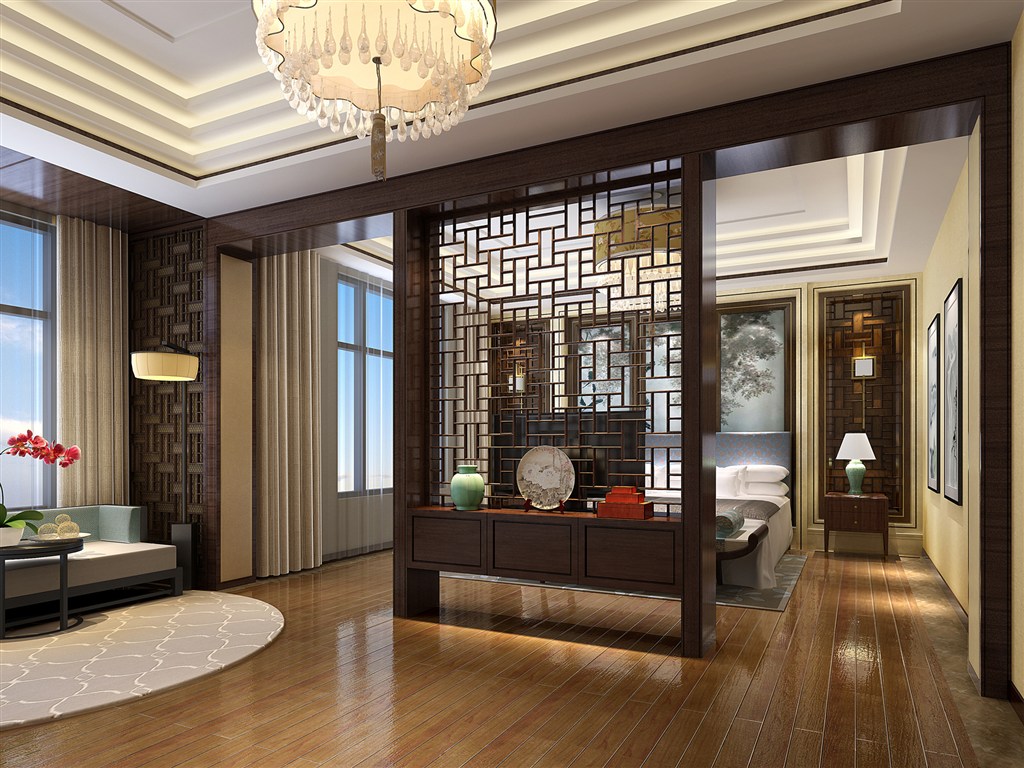 新中式主卧室装修效果图宽敞大气富有传统韵味的设计