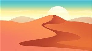 高清风景沙漠日出日落装饰画卡通插画PSD分层素材 