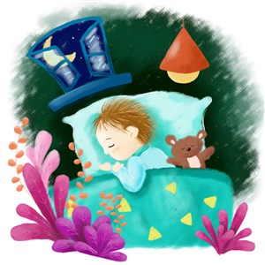 小男孩睡觉手绘儿童插画配图
