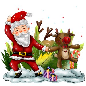 圣诞老人驯鹿植物人物元素