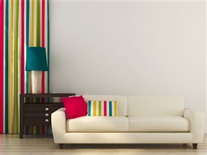 彩色条纹沙发墙客厅装修效果图热情、活泼、张扬设计
